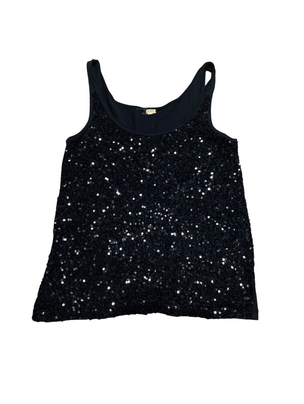 J Crew Tank Top Womens M Sequin Front Cotton Navy Embellished Party Scoop Neck